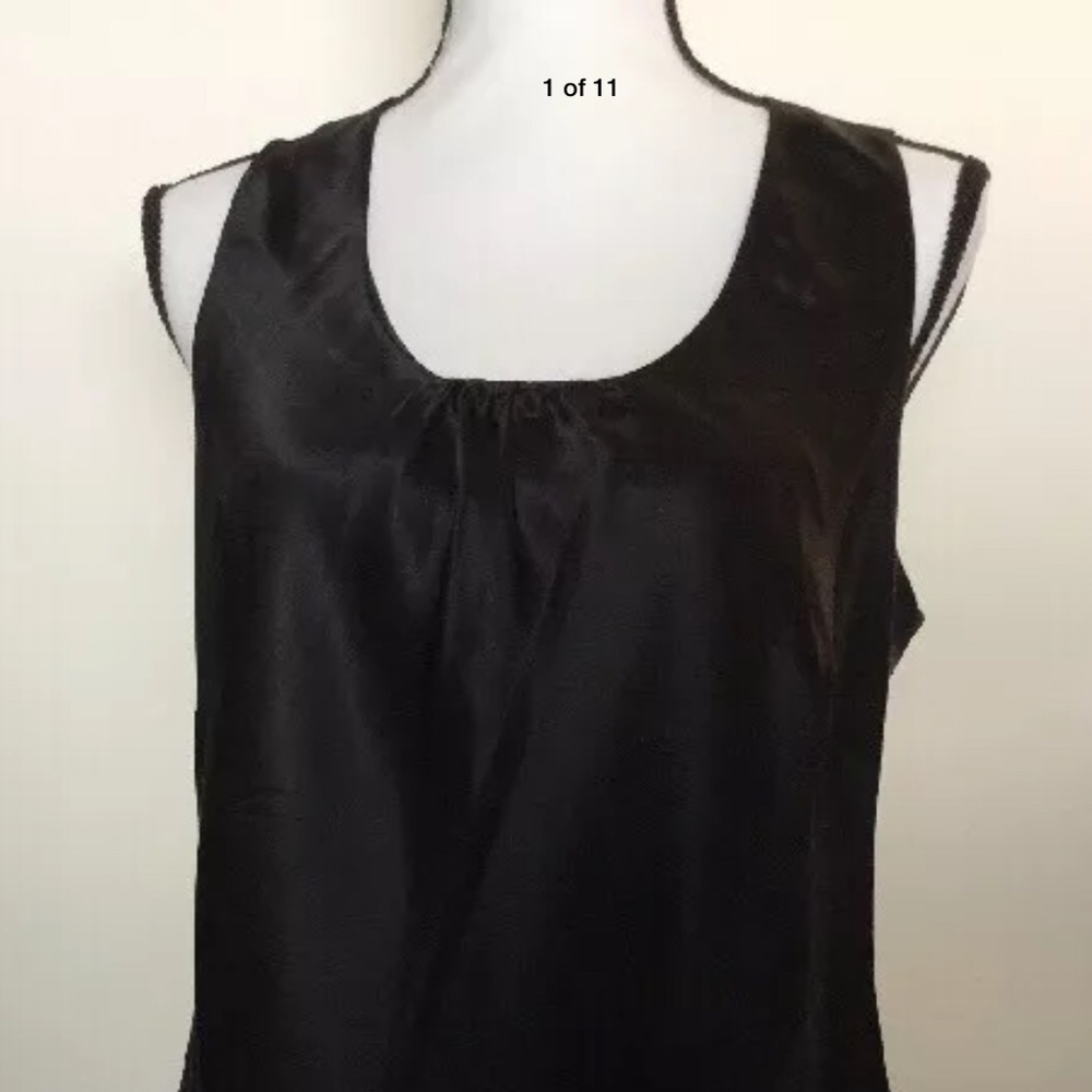 TRANSITIONS Black Silk Sleeveless Blouse Gathered